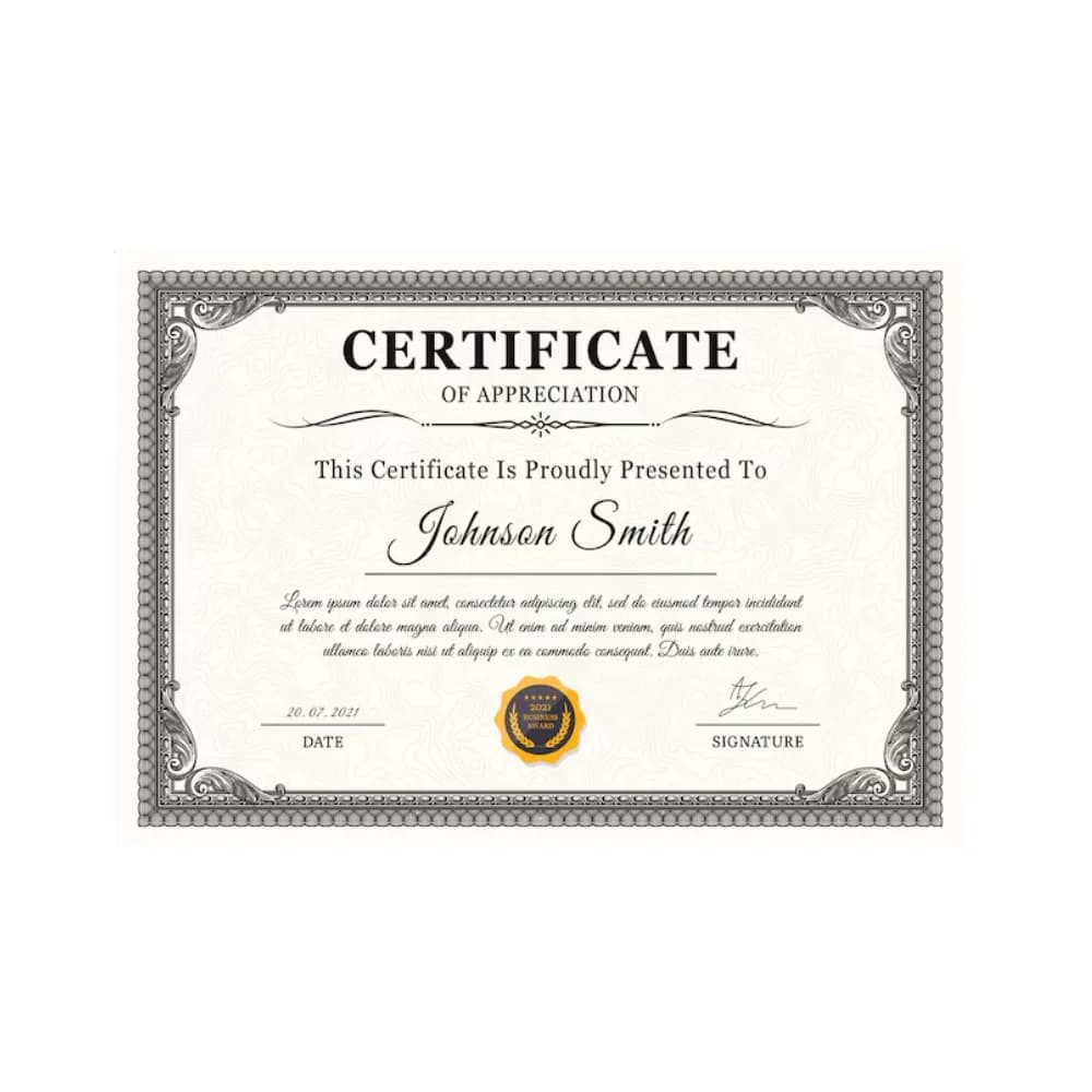 Certificate — Black & White
